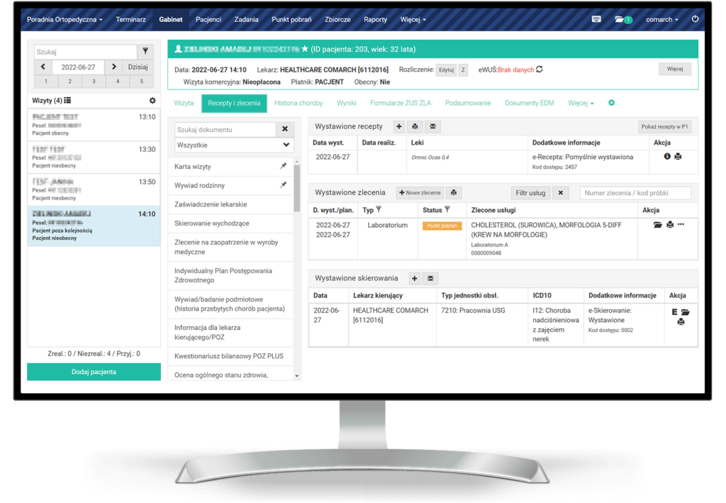 Pulpit komputera z programem medycznym